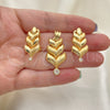 Oro Laminado Earring and Pendant Adult Set, Gold Filled Style Leaf Design, with White Crystal, Polished, Golden Finish, 10.59.0167