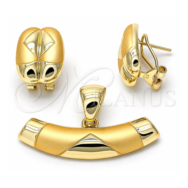 Oro Laminado Earring and Pendant Adult Set, Gold Filled Style Matte Finish, Golden Finish, 10.59.0181
