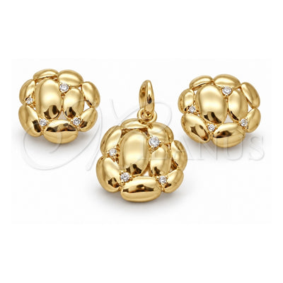 Oro Laminado Earring and Pendant Adult Set, Gold Filled Style with White Crystal, Polished, Golden Finish, 10.59.0187