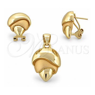 Oro Laminado Earring and Pendant Adult Set, Gold Filled Style Polished, Golden Finish, 10.59.0164