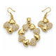 Oro Laminado Earring and Pendant Adult Set, Gold Filled Style Heart Design, with White Crystal, Polished, Golden Finish, 10.59.0126