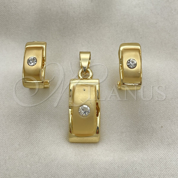 Oro Laminado Earring and Pendant Adult Set, Gold Filled Style with White Crystal, Polished, Golden Finish, 10.59.0182