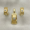 Oro Laminado Earring and Pendant Adult Set, Gold Filled Style with White Crystal, Polished, Golden Finish, 10.59.0182