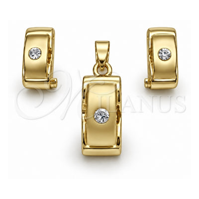 Oro Laminado Earring and Pendant Adult Set, Gold Filled Style with White Crystal, Polished, Golden Finish, 10.59.0182