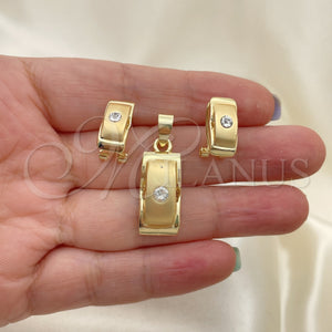 Oro Laminado Earring and Pendant Adult Set, Gold Filled Style with White Crystal, Polished, Golden Finish, 10.59.0182