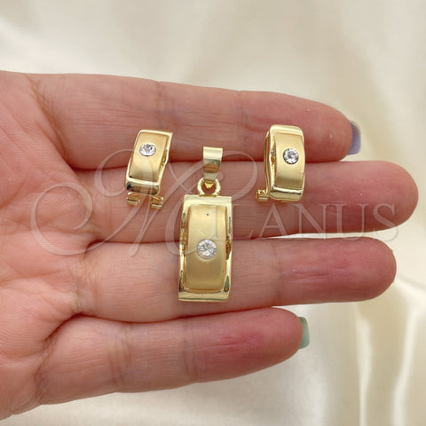 Oro Laminado Earring and Pendant Adult Set, Gold Filled Style with White Crystal, Polished, Golden Finish, 10.59.0182