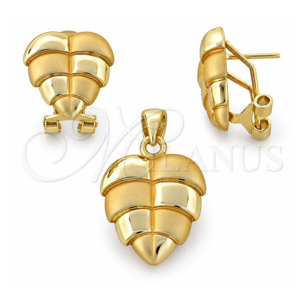 Oro Laminado Earring and Pendant Adult Set, Gold Filled Style Leaf Design, Polished, Golden Finish, 10.59.0147