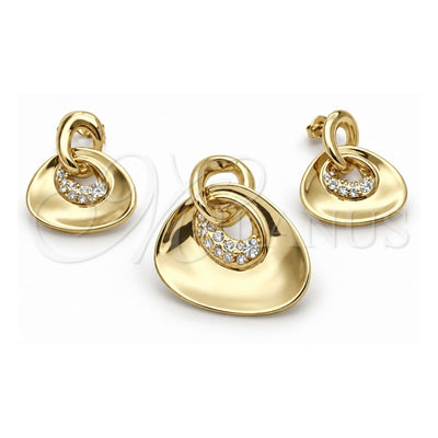 Oro Laminado Earring and Pendant Adult Set, Gold Filled Style with White Crystal, Polished, Golden Finish, 10.59.0127