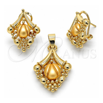 Oro Laminado Earring and Pendant Adult Set, Gold Filled Style Polished, Golden Finish, 10.59.0138