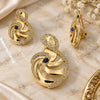Oro Laminado Earring and Pendant Adult Set, Gold Filled Style Music Note Design, with Dark Violet and White Cubic Zirconia, Polished, Golden Finish, 10.59.0142.1