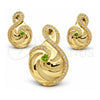 Oro Laminado Earring and Pendant Adult Set, Gold Filled Style Music Note Design, with Green and White Cubic Zirconia, Polished, Golden Finish, 10.59.0142