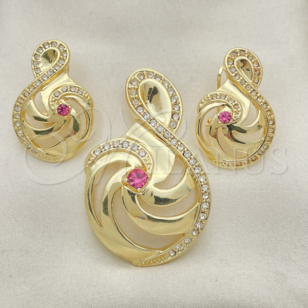 Oro Laminado Earring and Pendant Adult Set, Gold Filled Style Music Note Design, with Rhodolite and White Cubic Zirconia, Polished, Golden Finish, 10.59.0142.2
