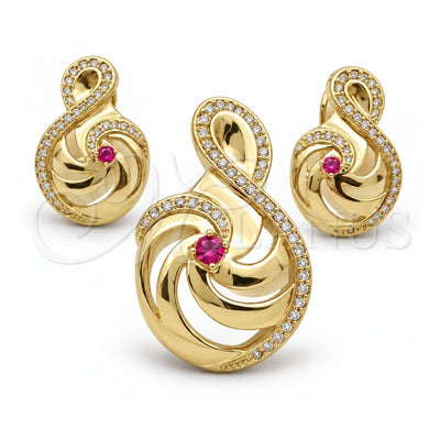 Oro Laminado Earring and Pendant Adult Set, Gold Filled Style Music Note Design, with Rhodolite and White Cubic Zirconia, Polished, Golden Finish, 10.59.0142.2