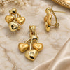 Oro Laminado Earring and Pendant Adult Set, Gold Filled Style Heart Design, Matte Finish, Golden Finish, 10.59.0175