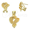 Oro Laminado Earring and Pendant Adult Set, Gold Filled Style Matte Finish, Golden Finish, 10.59.0165