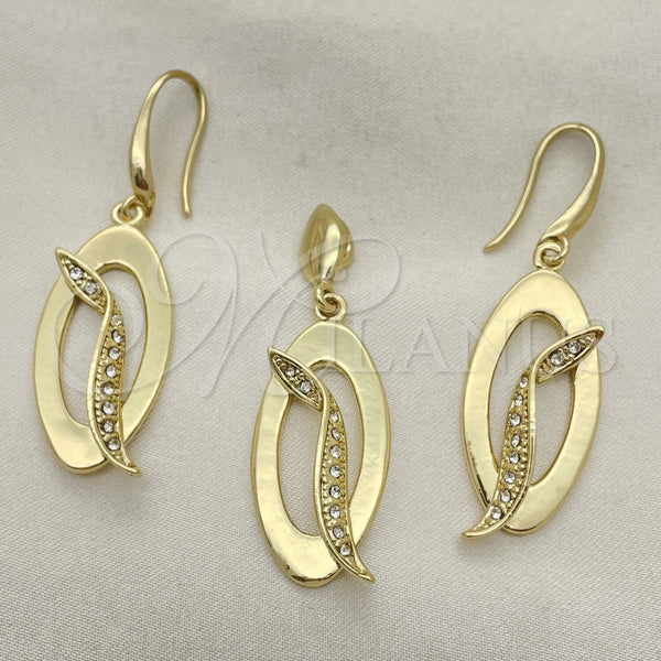 Oro Laminado Earring and Pendant Adult Set, Gold Filled Style with White Crystal, Polished, Golden Finish, 10.59.0121