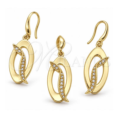 Oro Laminado Earring and Pendant Adult Set, Gold Filled Style with White Crystal, Polished, Golden Finish, 10.59.0121