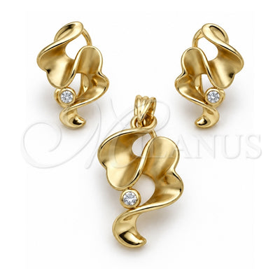 Oro Laminado Earring and Pendant Adult Set, Gold Filled Style with White Crystal, Matte Finish, Golden Finish, 10.59.0152