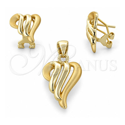 Oro Laminado Earring and Pendant Adult Set, Gold Filled Style Polished, Golden Finish, 10.59.0132