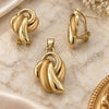Oro Laminado Earring and Pendant Adult Set, Gold Filled Style Matte Finish, Golden Finish, 10.59.0140
