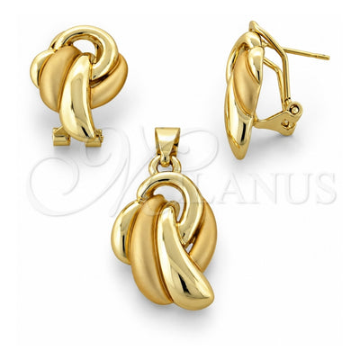 Oro Laminado Earring and Pendant Adult Set, Gold Filled Style Matte Finish, Golden Finish, 10.59.0140