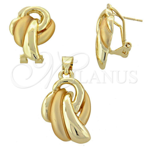 Oro Laminado Earring and Pendant Adult Set, Gold Filled Style Matte Finish, Golden Finish, 10.59.0140