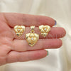 Oro Laminado Earring and Pendant Adult Set, Gold Filled Style Flower Design, with White Crystal, Matte Finish, Golden Finish, 10.59.0155
