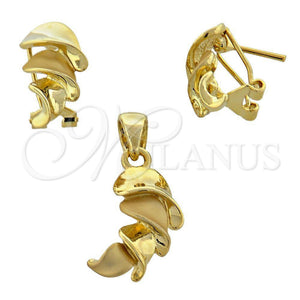 Oro Laminado Earring and Pendant Adult Set, Gold Filled Style Twist Design, Polished, Golden Finish, 10.59.0124