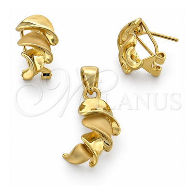 Oro Laminado Earring and Pendant Adult Set, Gold Filled Style Twist Design, Polished, Golden Finish, 10.59.0124