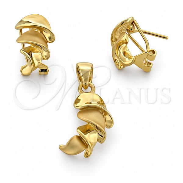 Oro Laminado Earring and Pendant Adult Set, Gold Filled Style Twist Design, Polished, Golden Finish, 10.59.0124