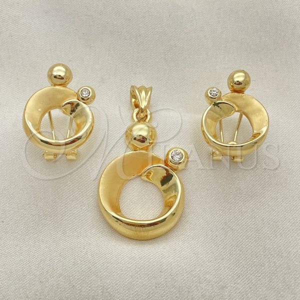 Oro Laminado Earring and Pendant Adult Set, Gold Filled Style with White Crystal, Polished, Golden Finish, 10.59.0146