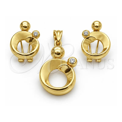 Oro Laminado Earring and Pendant Adult Set, Gold Filled Style with White Crystal, Polished, Golden Finish, 10.59.0146