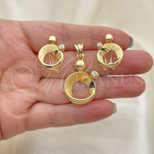 Oro Laminado Earring and Pendant Adult Set, Gold Filled Style with White Crystal, Polished, Golden Finish, 10.59.0146