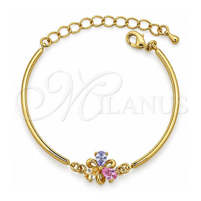 Oro Laminado Fancy Bracelet, Gold Filled Style Flower Design, with Multicolor Cubic Zirconia, Polished, Golden Finish, 03.65.1138 (7 Inches Length)