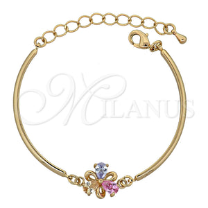 Oro Laminado Fancy Bracelet, Gold Filled Style Flower Design, with Multicolor Cubic Zirconia, Polished, Golden Finish, 03.65.1138 (7 Inches Length)