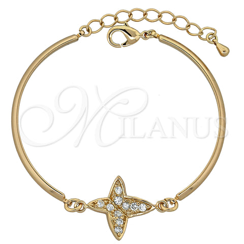 Oro Laminado Fancy Bracelet, Gold Filled Style Butterfly Design, with White Cubic Zirconia, Polished, Golden Finish, 03.65.1133 (7 Inches Length)