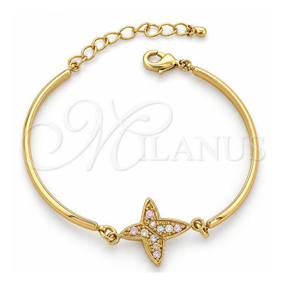 Oro Laminado Fancy Bracelet, Gold Filled Style Butterfly Design, with Multicolor Cubic Zirconia, Polished, Golden Finish, 03.65.1133.1 (7 Inches Length)