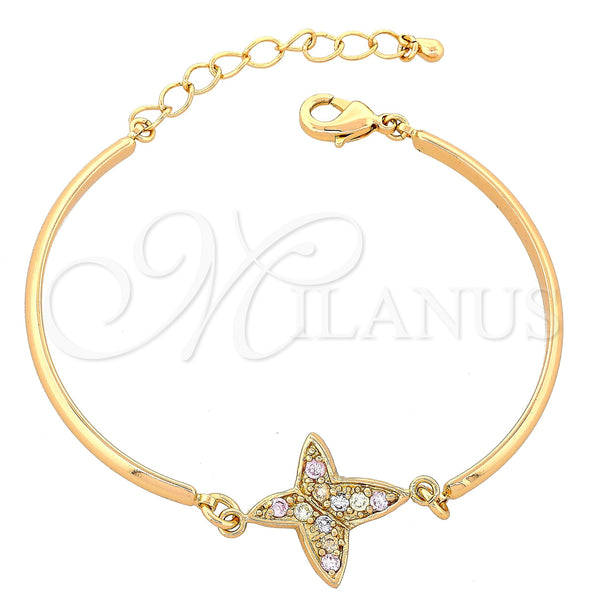 Oro Laminado Fancy Bracelet, Gold Filled Style Butterfly Design, with Multicolor Cubic Zirconia, Polished, Golden Finish, 03.65.1133.1 (7 Inches Length)