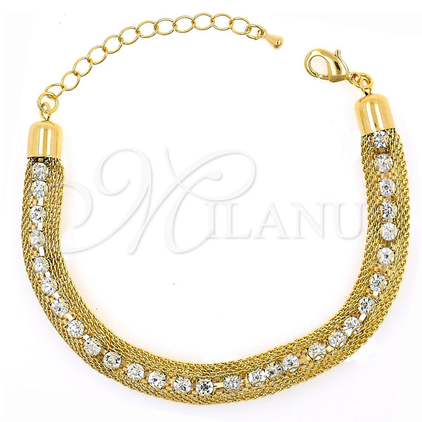 Oro Laminado Fancy Bracelet, Gold Filled Style with White Cubic Zirconia, Polished, Golden Finish, 03.65.1132 (7 Inches Length)