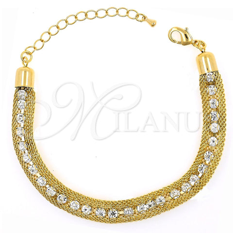 Oro Laminado Fancy Bracelet, Gold Filled Style with White Cubic Zirconia, Polished, Golden Finish, 03.65.1132 (7 Inches Length)