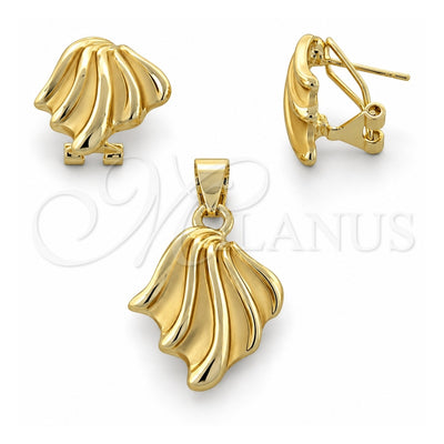 Oro Laminado Earring and Pendant Adult Set, Gold Filled Style Matte Finish, Golden Finish, 10.59.0139