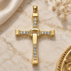 Oro Laminado Religious Pendant, Gold Filled Style Cross Design, with White Cubic Zirconia, Polished, Golden Finish, 05.195.0021