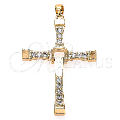 Oro Laminado Religious Pendant, Gold Filled Style Cross Design, with White Cubic Zirconia, Polished, Golden for wholesale, main product view