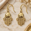 Oro Laminado Dangle Earring, Gold Filled Style Judaica and Hand of God Design, Polished, Golden Finish, 02.59.0063