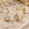 Oro Laminado Stud Earring, Gold Filled Style with White Cubic Zirconia, Polished, Golden Finish, 02.59.0045