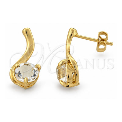 Oro Laminado Stud Earring, Gold Filled Style with White Cubic Zirconia, Polished, Golden Finish, 02.59.0045
