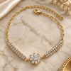 Oro Laminado Fancy Bracelet, Gold Filled Style Flower Design, with White Cubic Zirconia, Polished, Golden Finish, 03.60.0069 (0.35 Gauge, 50 MM Thickness, 9 Inches Length)
