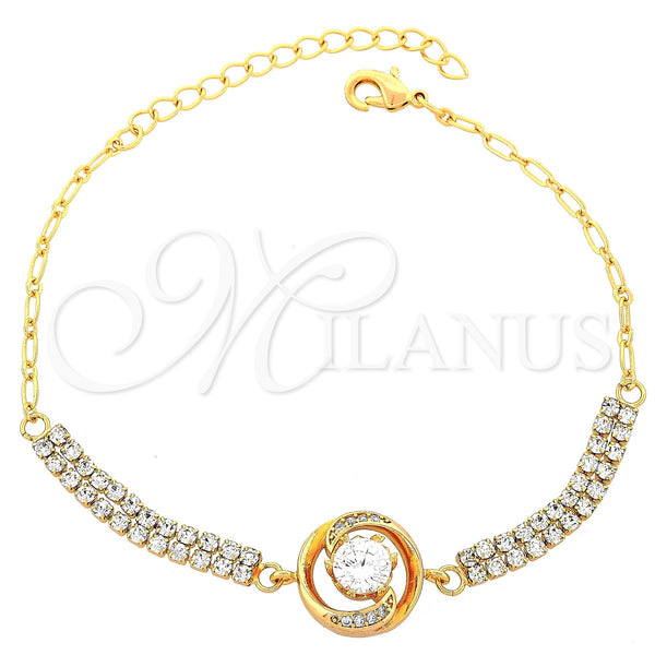Oro Laminado Fancy Bracelet, Gold Filled Style with White Cubic Zirconia, Polished, Golden Finish, 03.60.0067 (0.35 Gauge, 55 MM Thickness, 9 Inches Length)