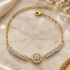 Oro Laminado Fancy Bracelet, Gold Filled Style Flower Design, with White Cubic Zirconia, Polished, Golden Finish, 03.60.0068 (0.35 Gauge, 50 MM Thickness, 9 Inches Length)