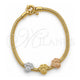 Oro Laminado Charm Bracelet, Gold Filled Style Feet and Rat Tail Design, Polished, Tricolor, 03.63.1180.07 (03 MM Thickness, 7 Inches Length)
